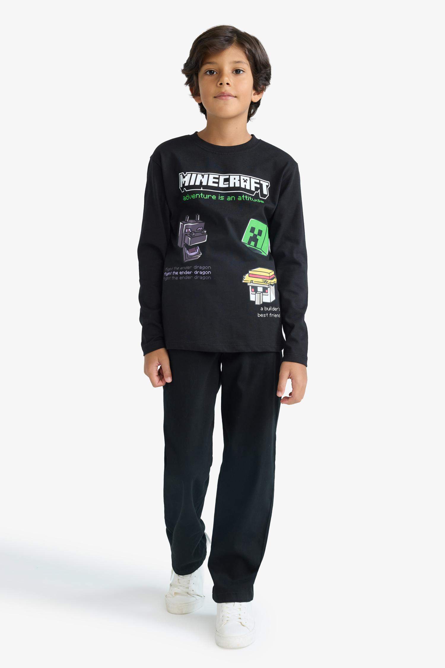 Erkek Çocuk Minecraft Bisiklet Yaka Uzun Kollu Tişört