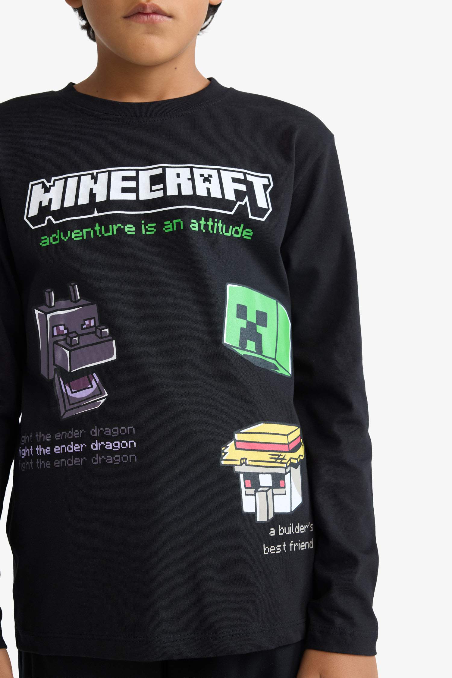 Erkek Çocuk Minecraft Bisiklet Yaka Uzun Kollu Tişört