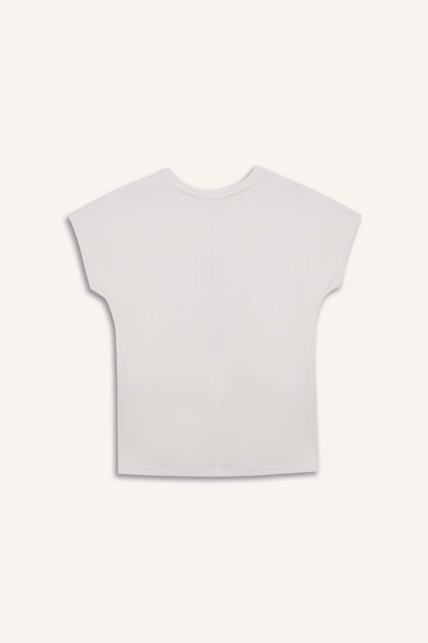 Bisiklet Yaka Çiçek Baskılı Kısa Kollu Tişört