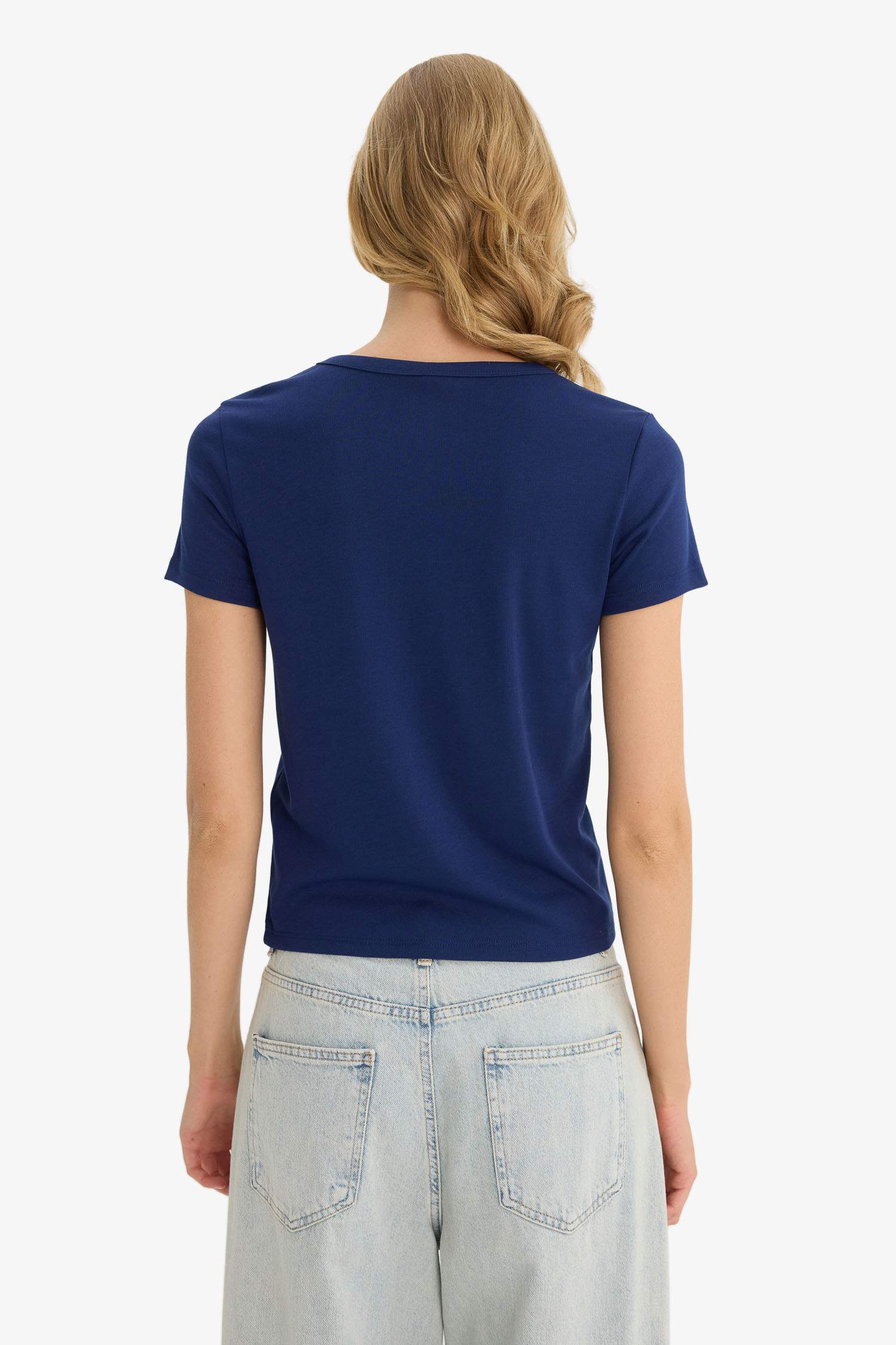 Regular Fit Bisiklet Yaka Baskılı Ribana Kısa Kollu Tişört