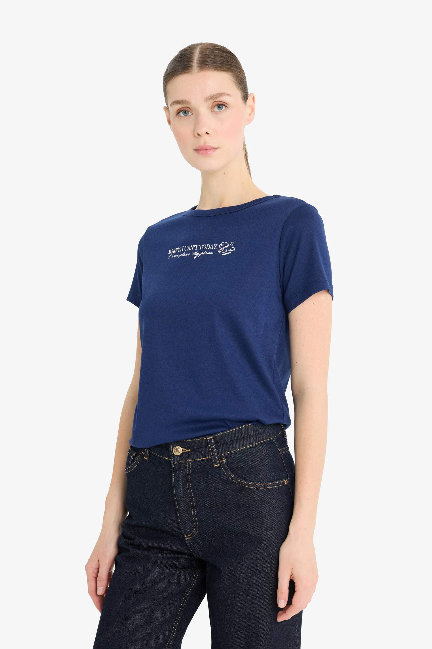 Regular Fit Crew Neck Printed Ribbon T-Shirt