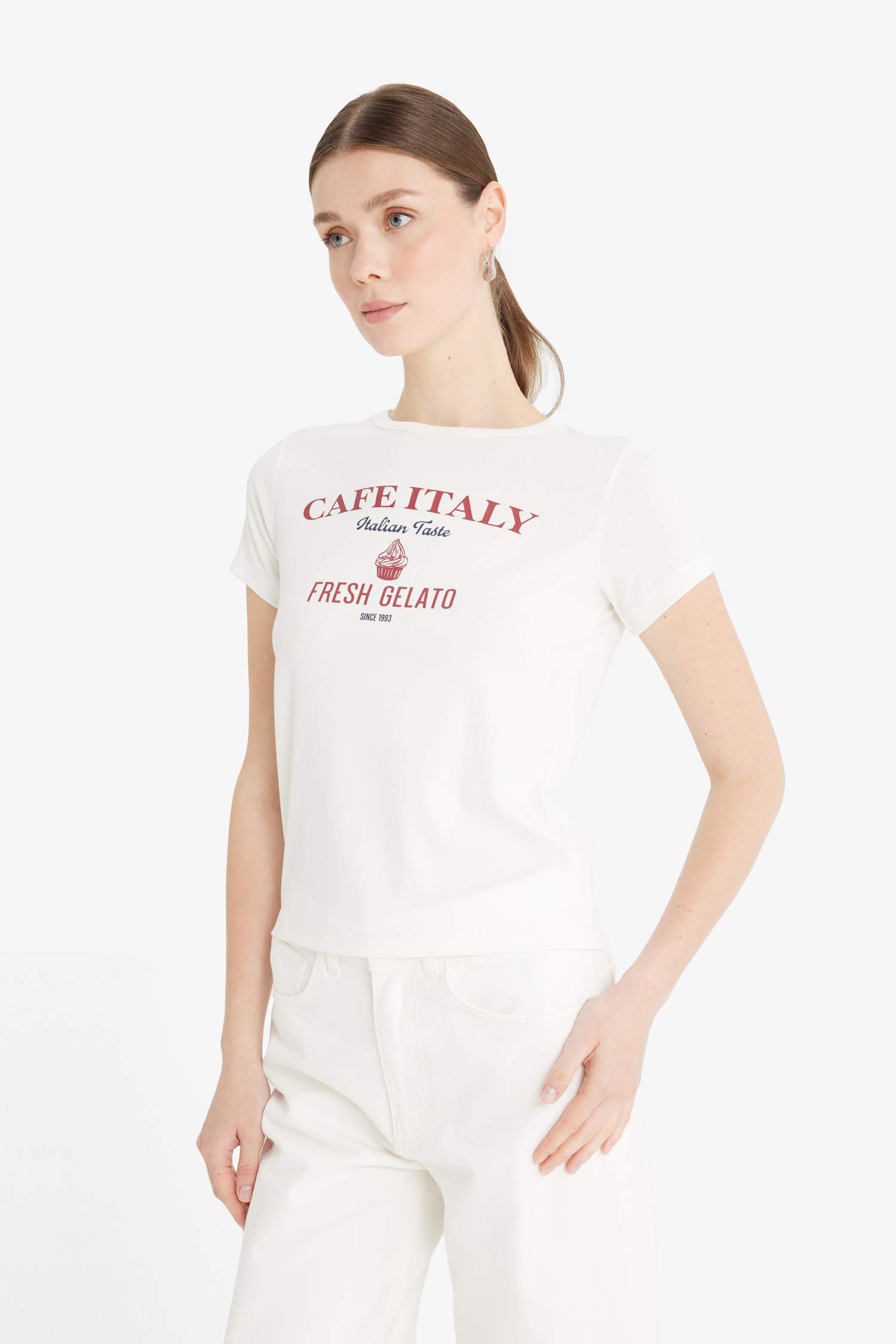 Regular Fit Crew Neck Printed Ribbed T-Shirt