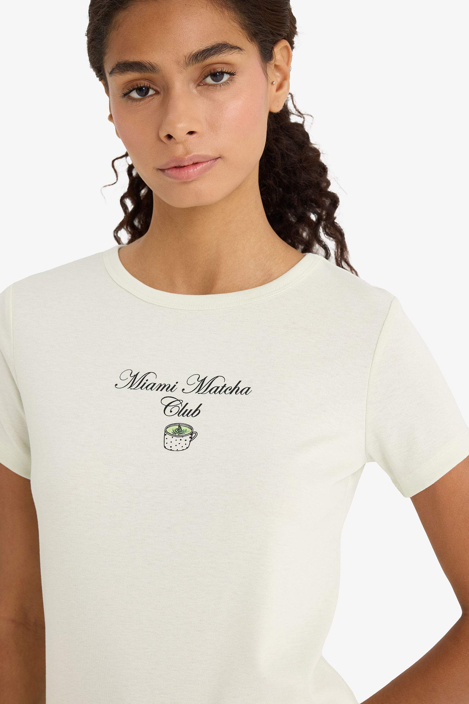 Regular Fit Crew Neck Slogan Printed Ribbon T-Shirt