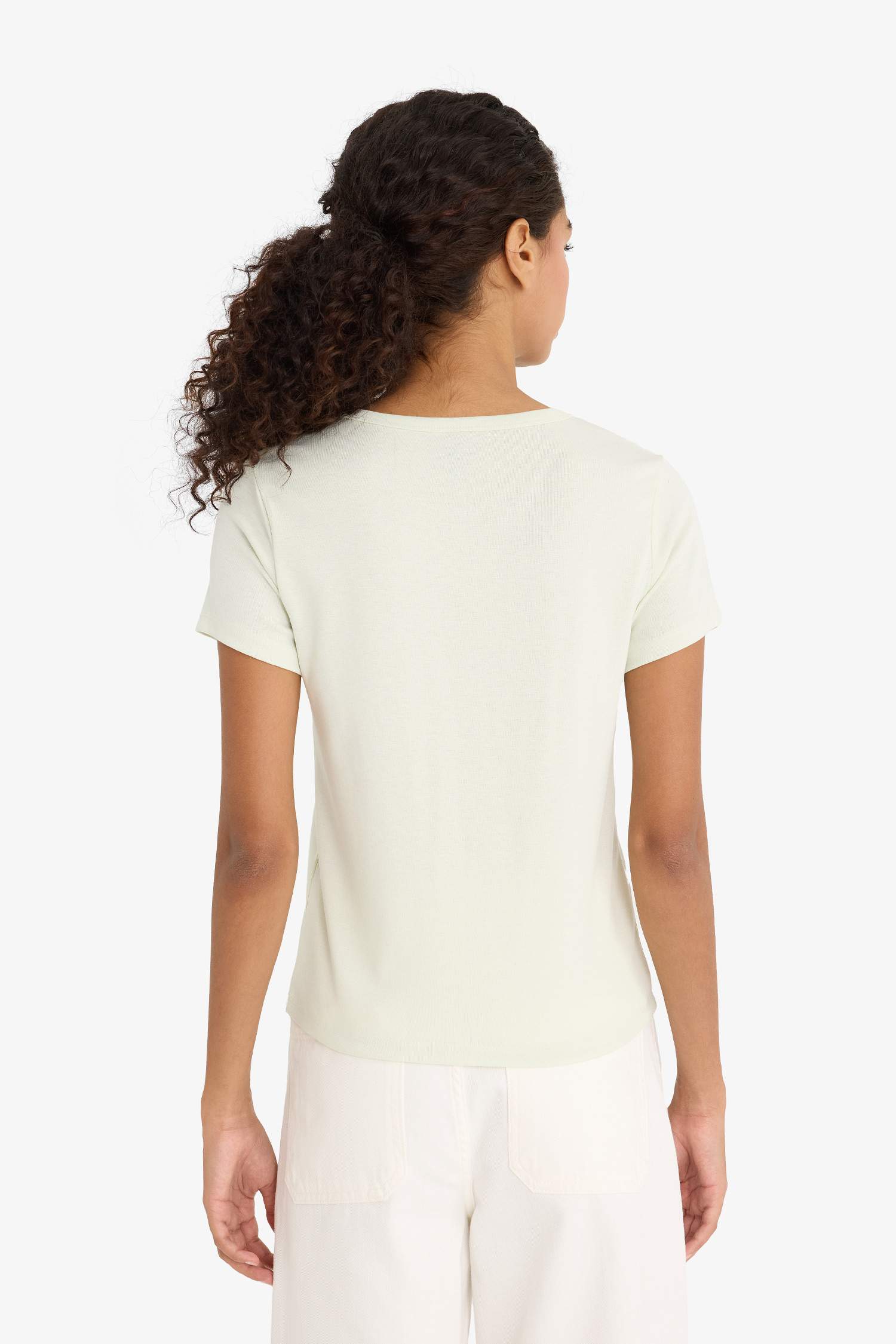 Regular Fit Crew Neck Slogan Printed Ribbon T-Shirt