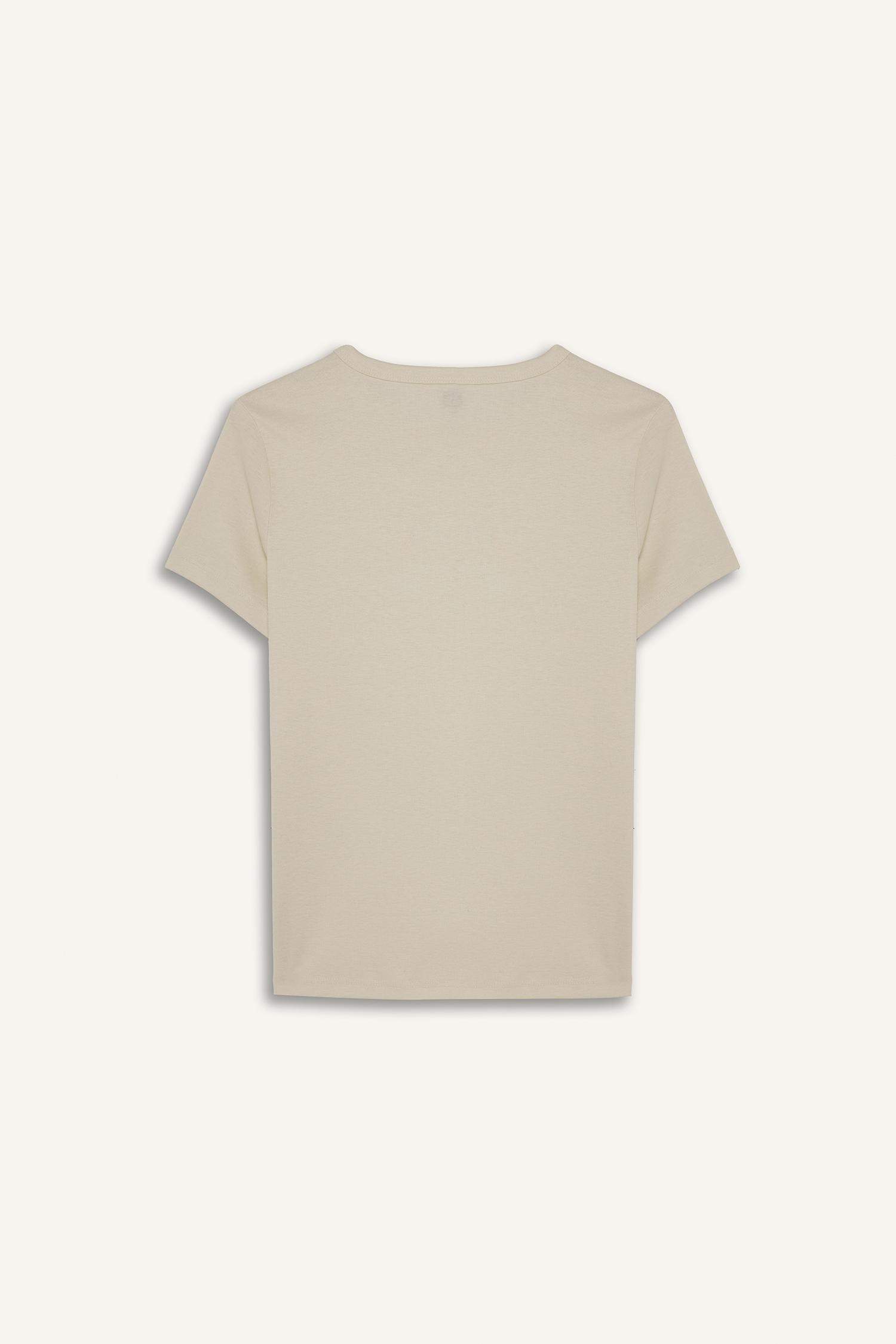 Regular Fit Crew Neck Slogan Printed Ribbon T-Shirt