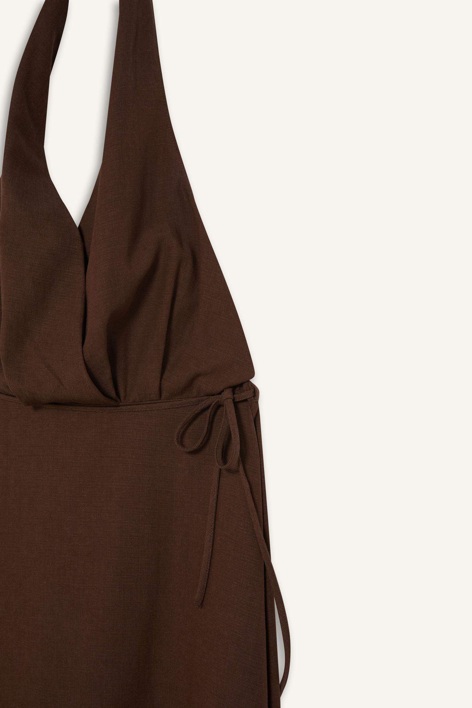 Flare Fit Linen Blend Halter Midi Dress