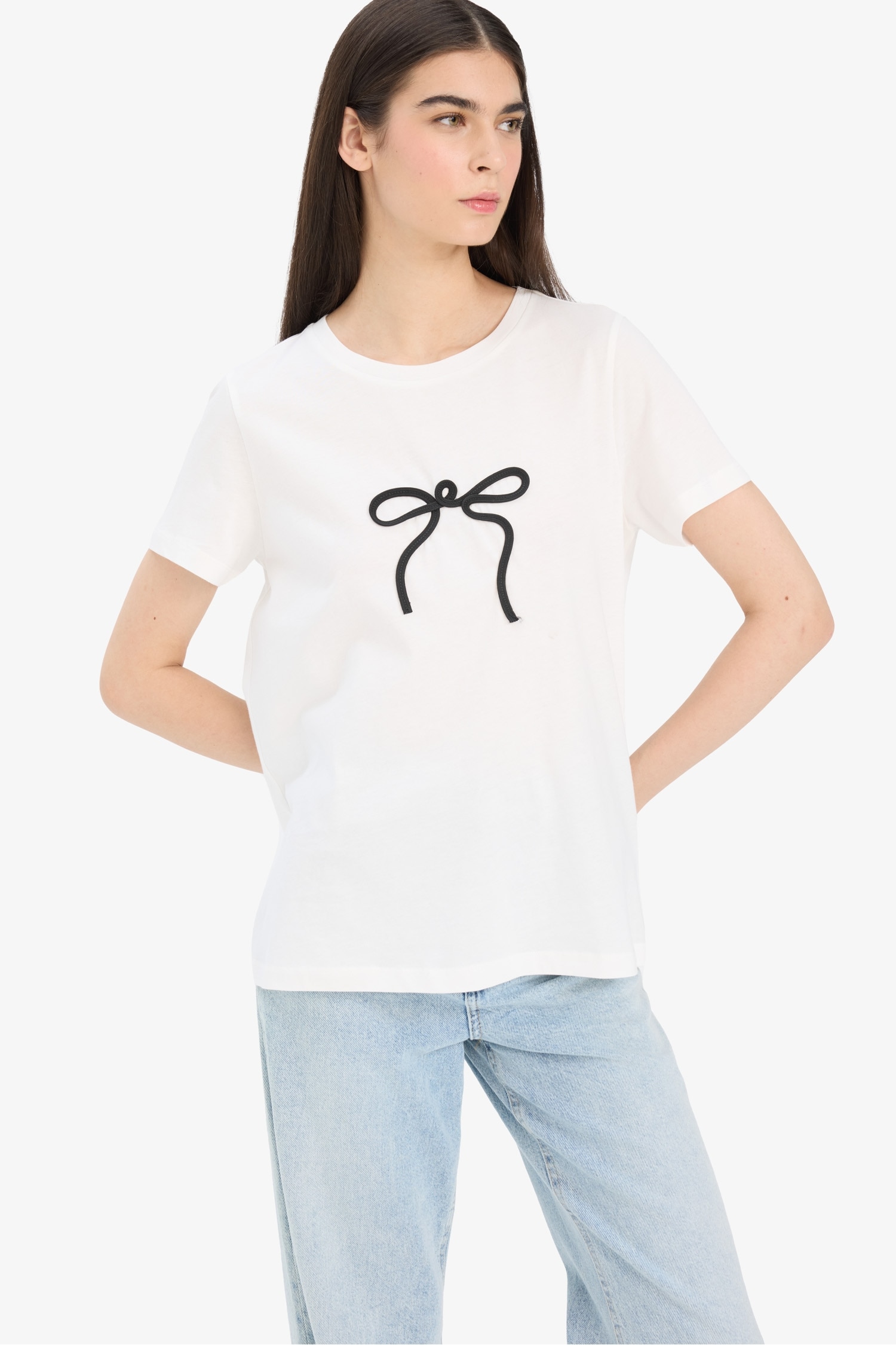 Regular Fit Bisiklet Yaka Aplike Baskılı Penye Kısa Kollu Tişört