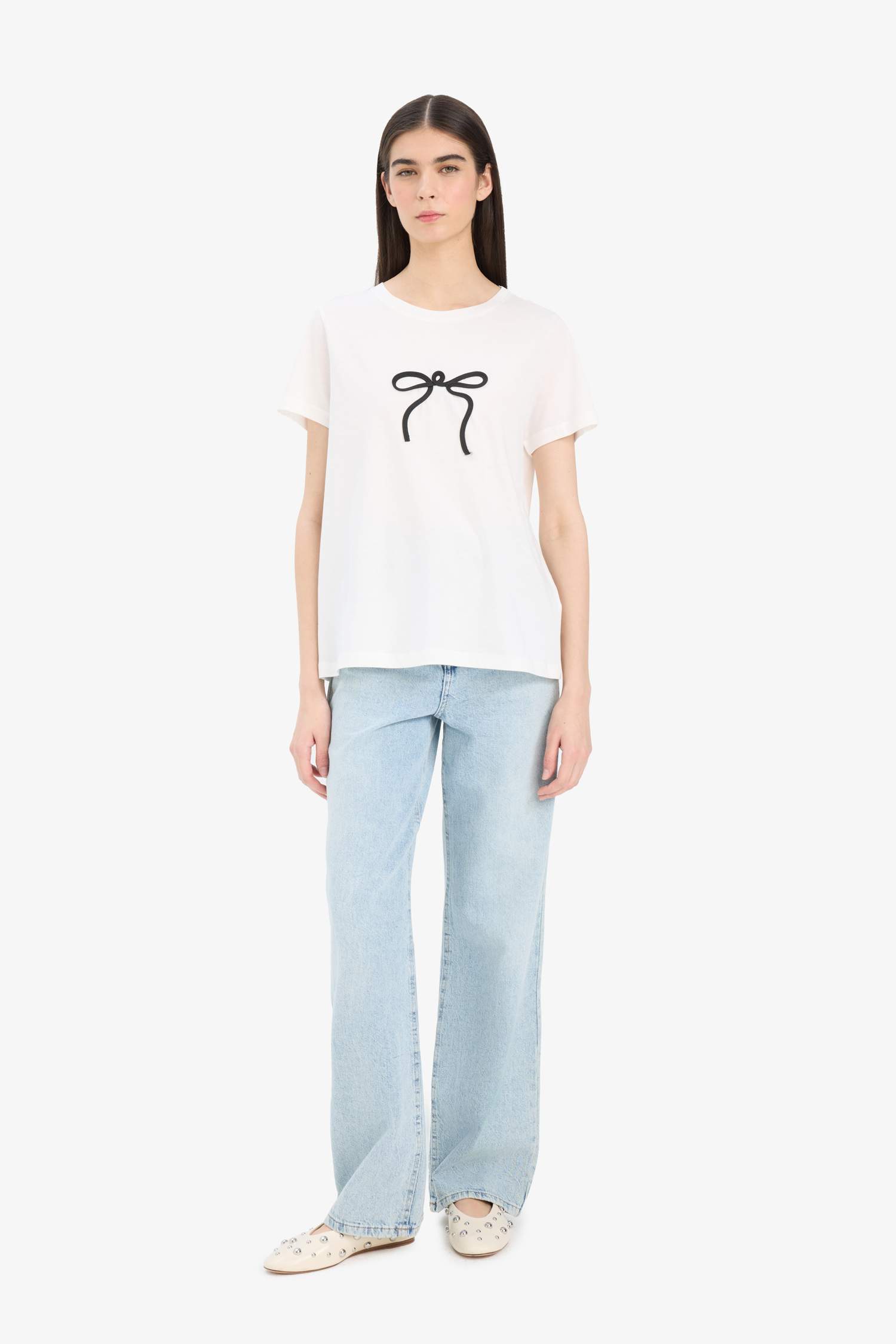 Regular Fit Bisiklet Yaka Aplike Baskılı Penye Kısa Kollu Tişört