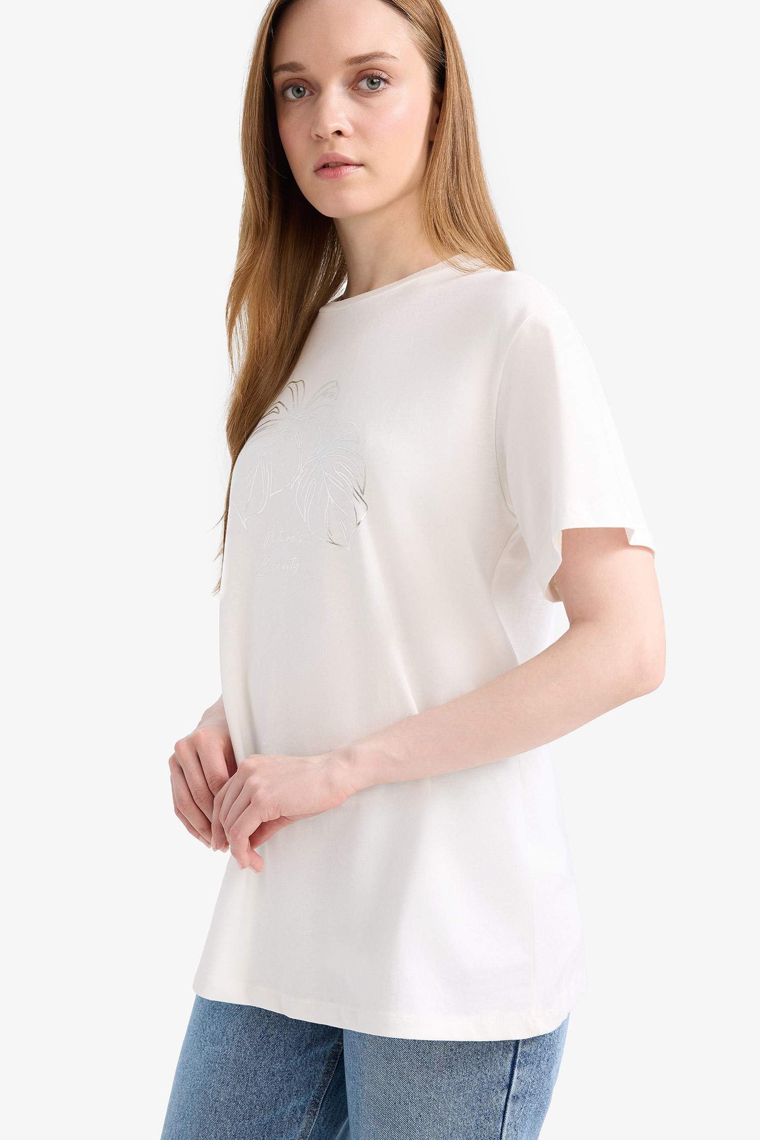 قميص طويل فلورال قصة عادية بياخة مستديرة