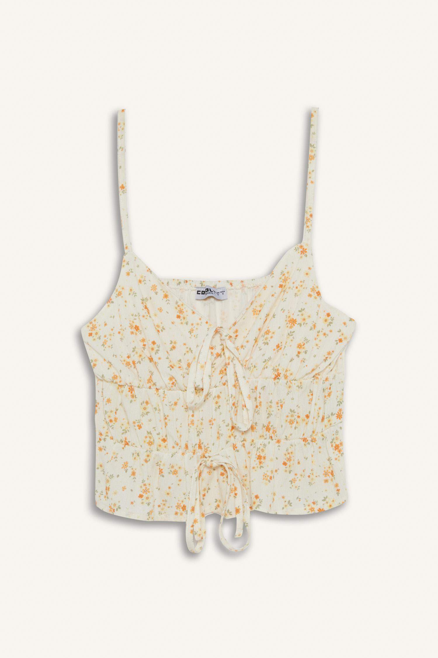 Цветочный топ на бретельках с завязками и текстурой, стандартного кроя