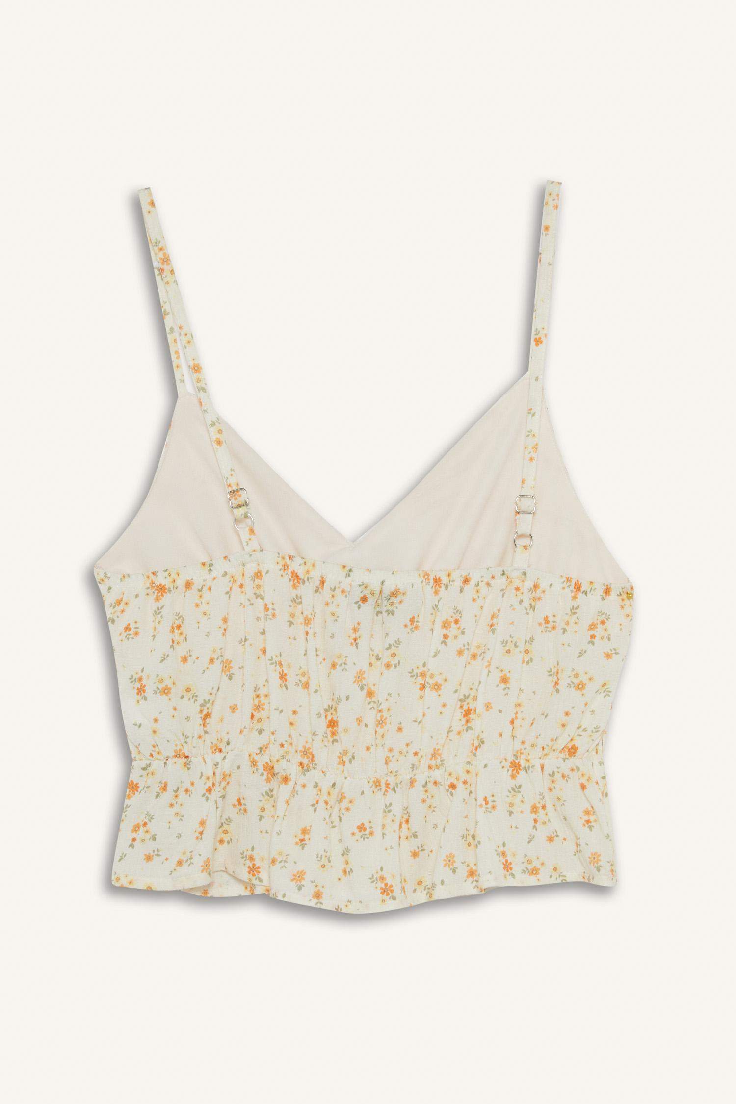 Цветочный топ на бретельках с завязками и текстурой, стандартного кроя