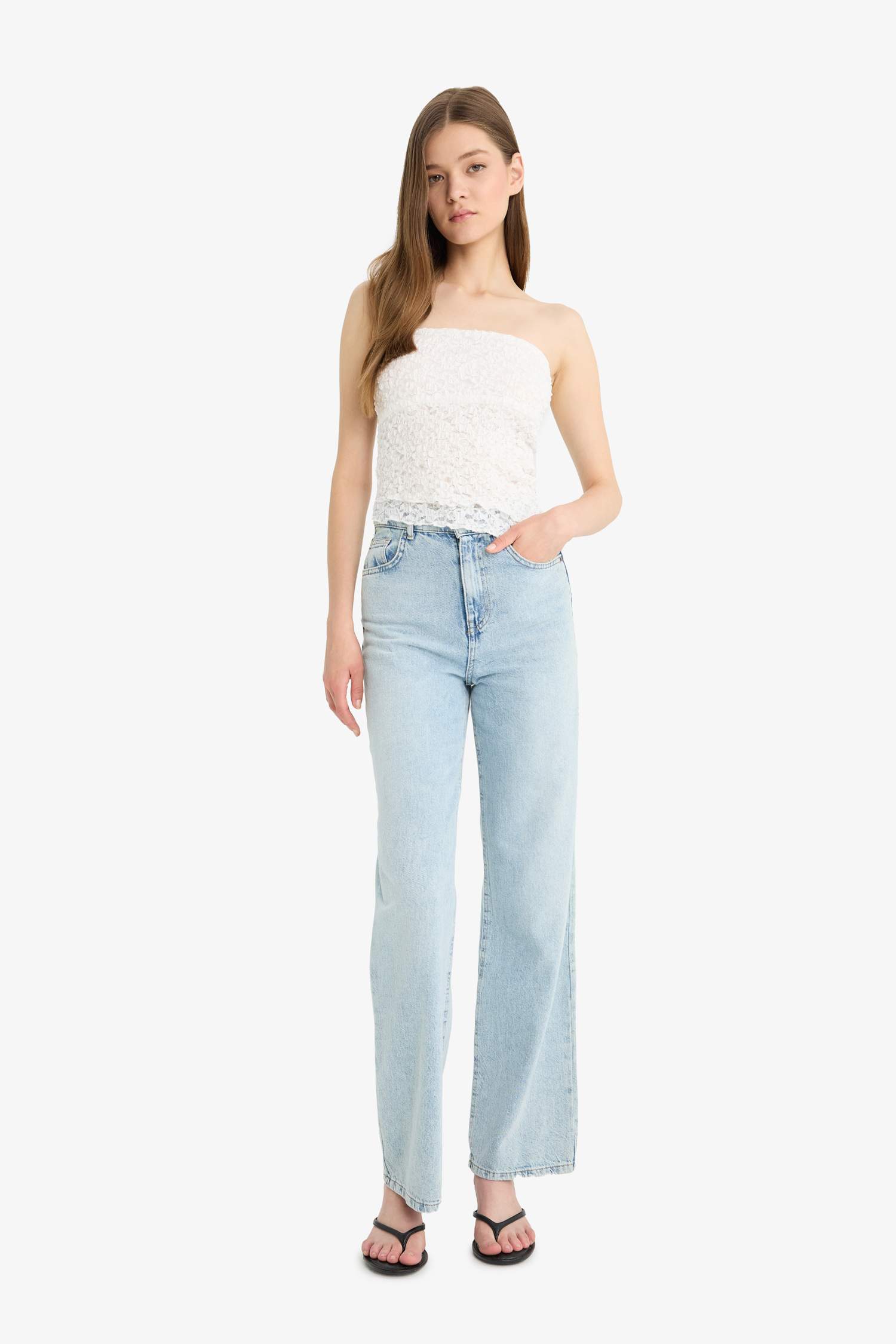 Coool Slim Fit Dar Kesim Straplez Dantel Bluz