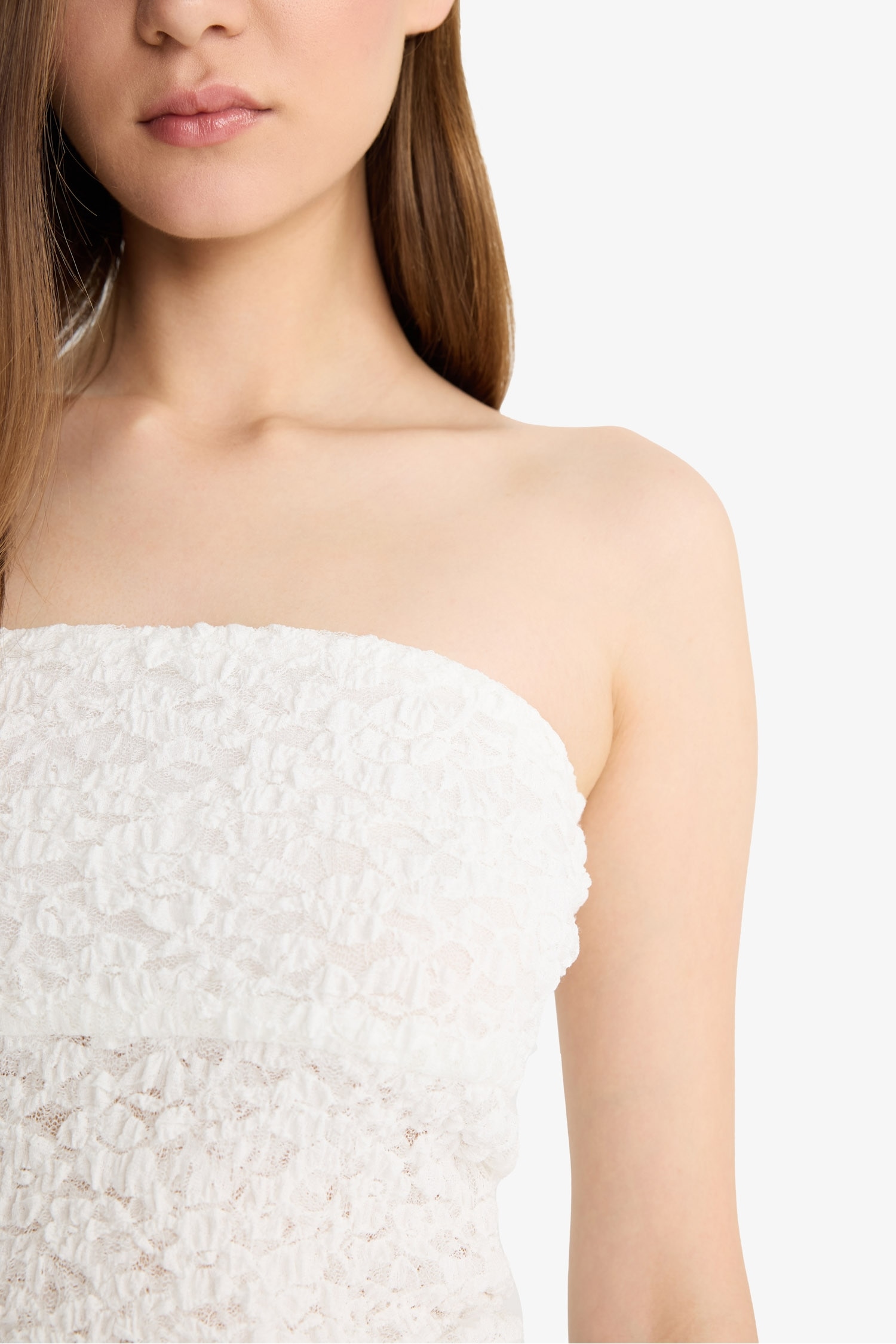 Coool Slim Fit Dar Kesim Straplez Dantel Bluz