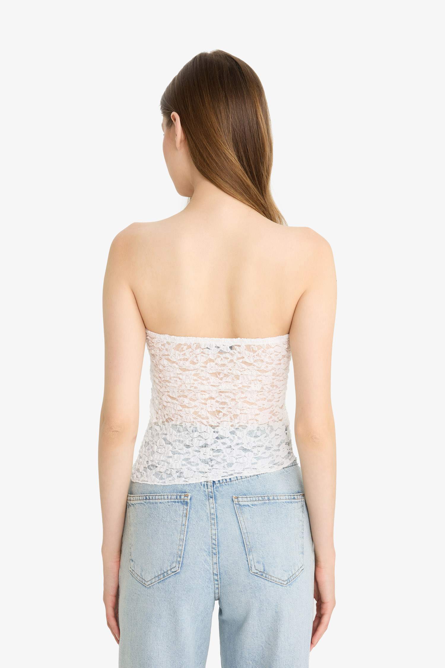 Coool Slim Fit Dar Kesim Straplez Dantel Bluz