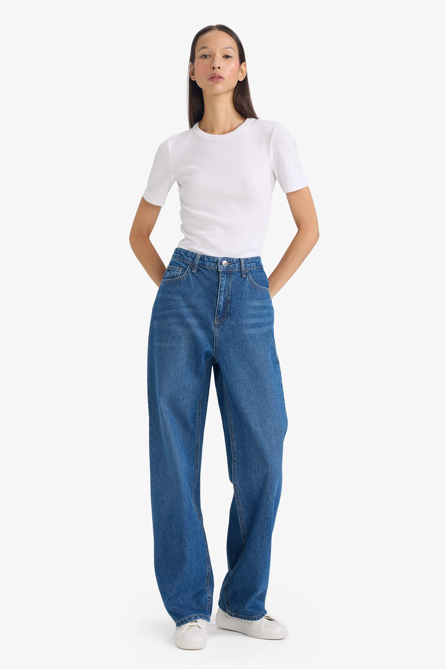 Regular Hem Denim Trousers