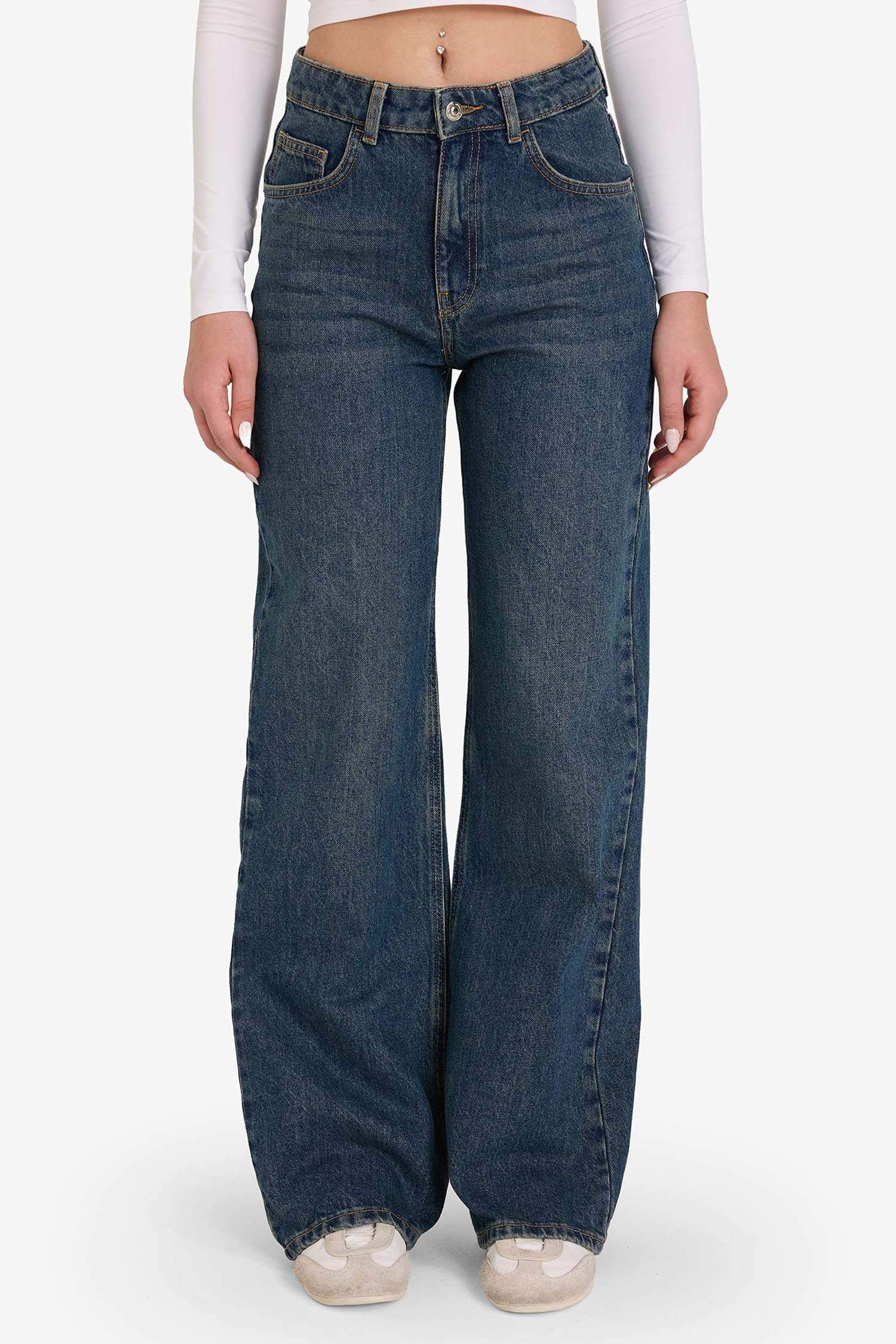 Straight Wide Yüksek Bel Geniş Paça Uzun Jean Pantolon