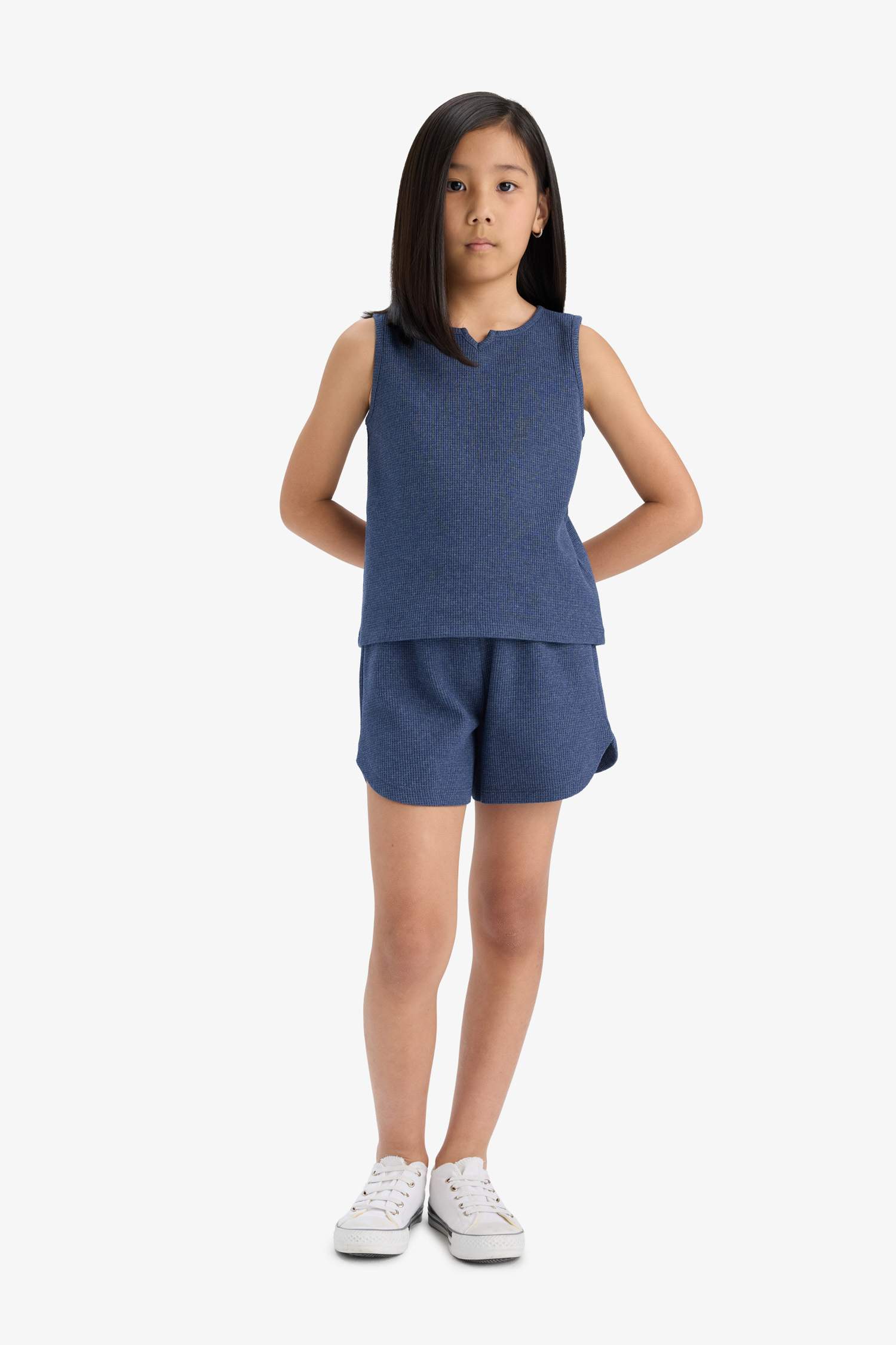 Girl Waffle Sleeveless Top Shorts 2 Piece Set