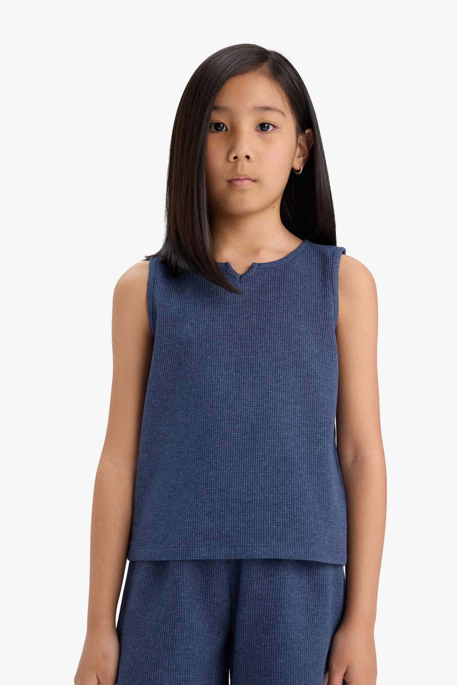 Girl Waffle Sleeveless Top Shorts 2 Piece Set