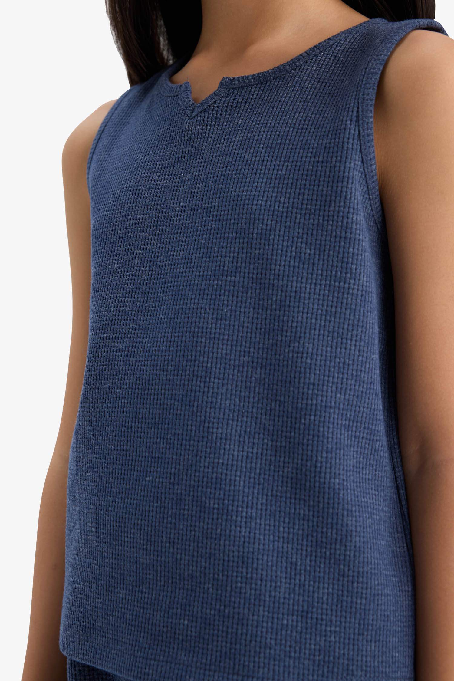 Girl Waffle Sleeveless Top Shorts 2 Piece Set