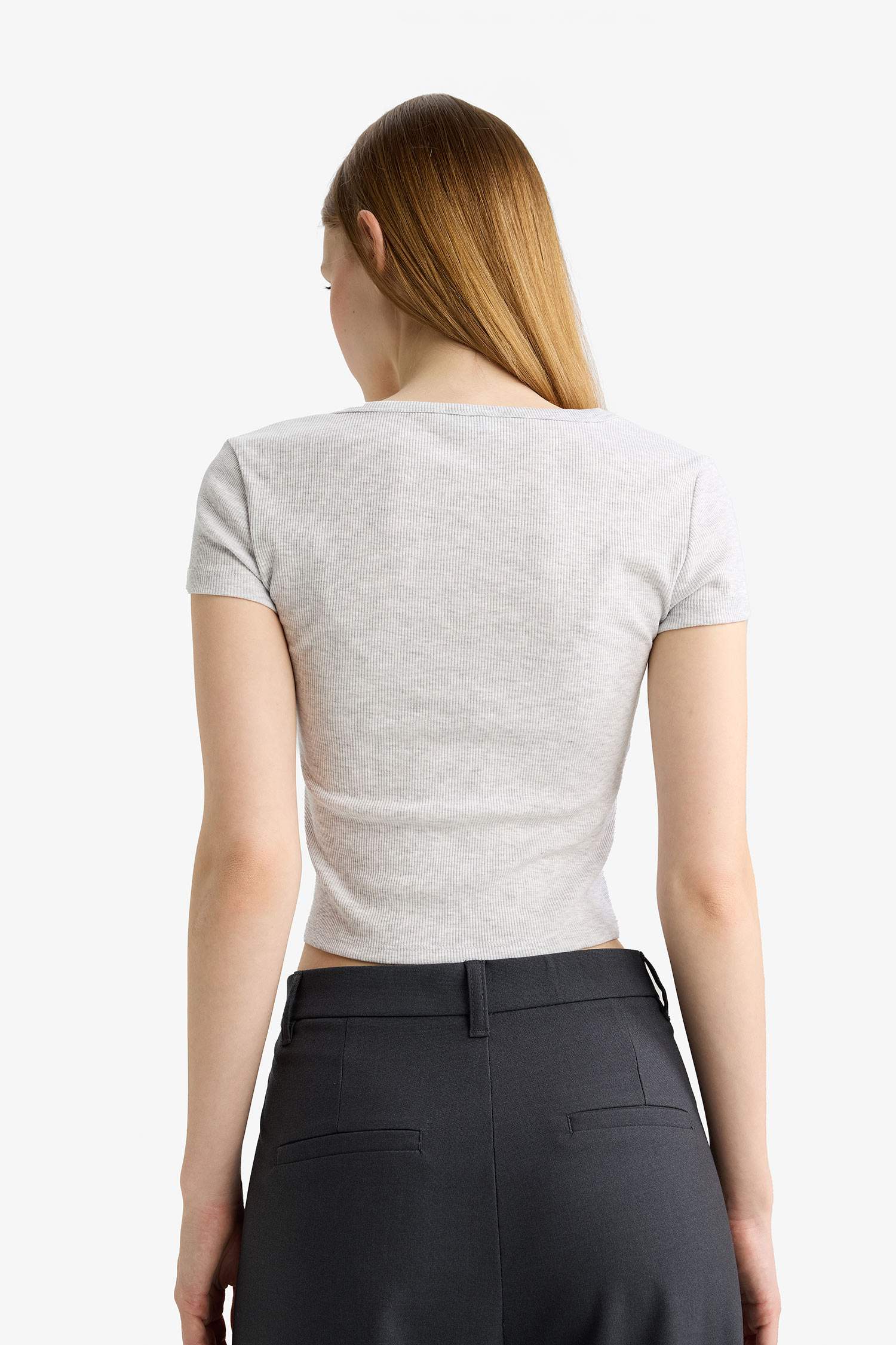 Coool Fitted Yuvarlak Yaka Fitilli Kaşkorse Kısa Kollu Tişört