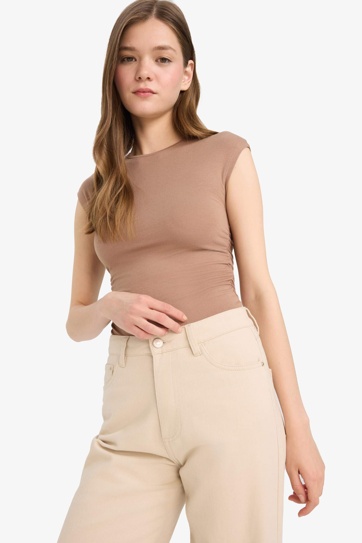 Fitted Bisiklet Yaka Basic Düz Modal Kısa Kollu Tişört