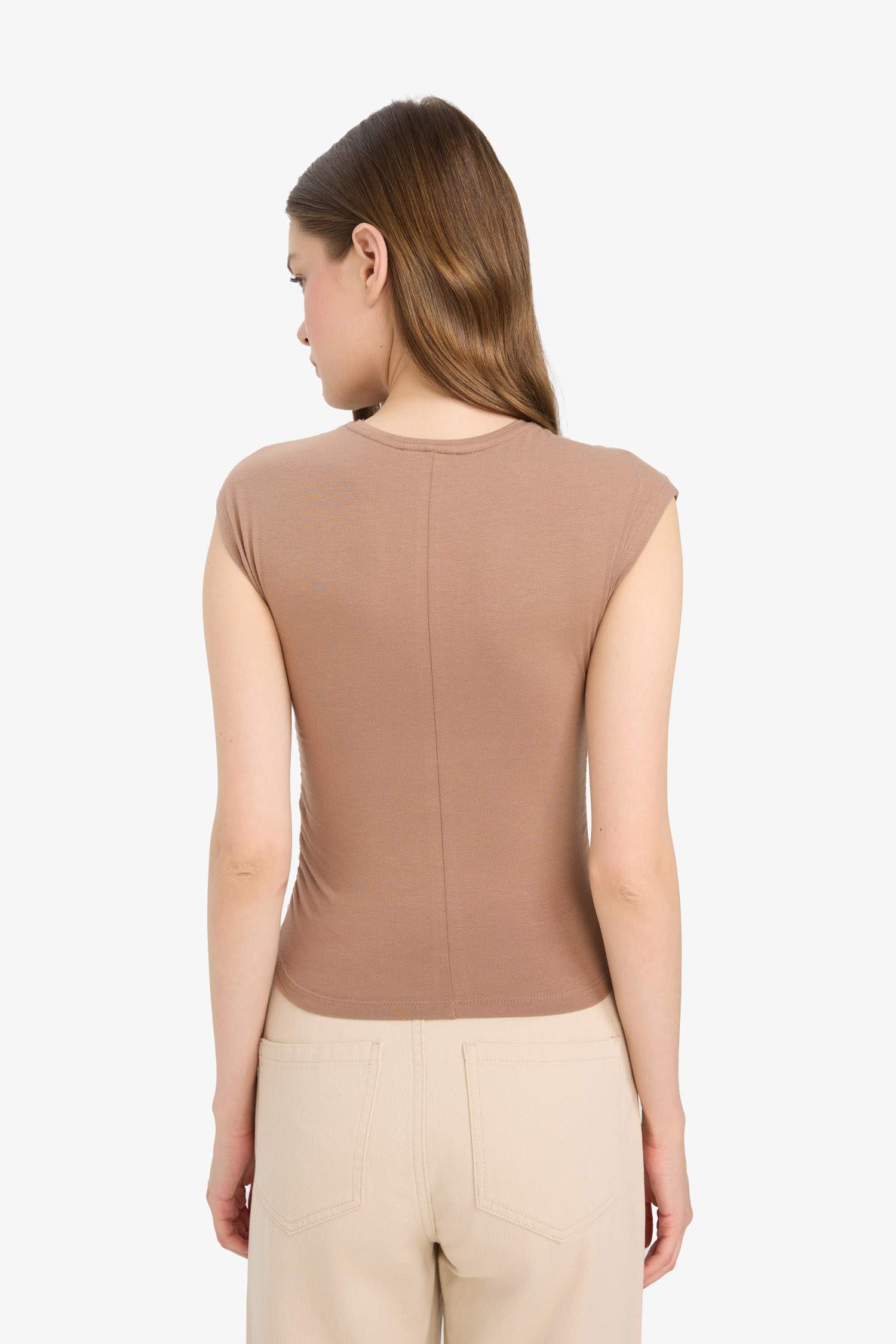 Fitted Bisiklet Yaka Basic Düz Modal Kısa Kollu Tişört