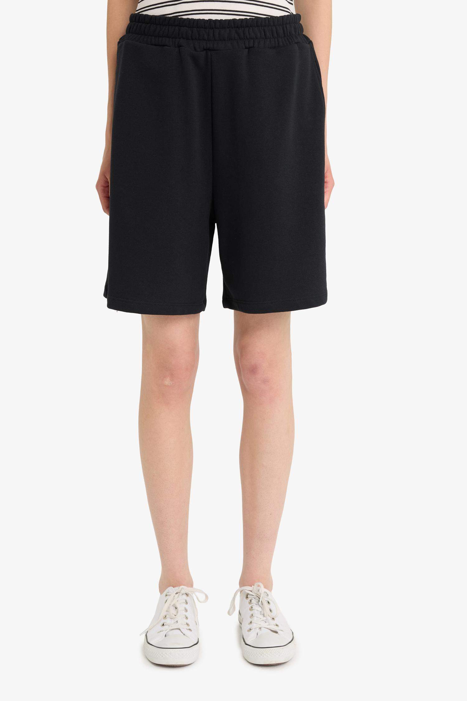 Coool Beli Lastikli Cepli Siyah Bermuda Şort