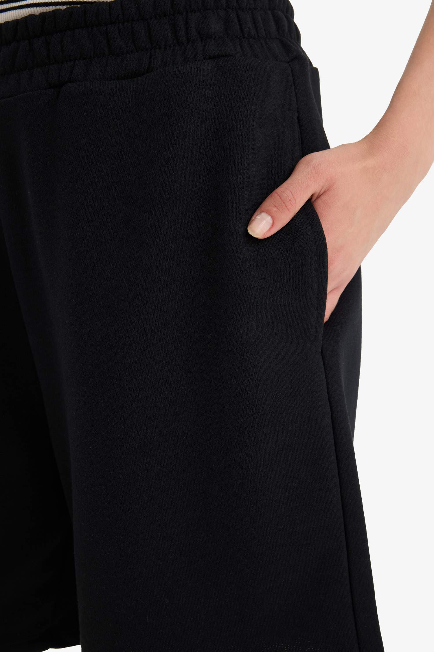 Coool Beli Lastikli Cepli Siyah Bermuda Şort