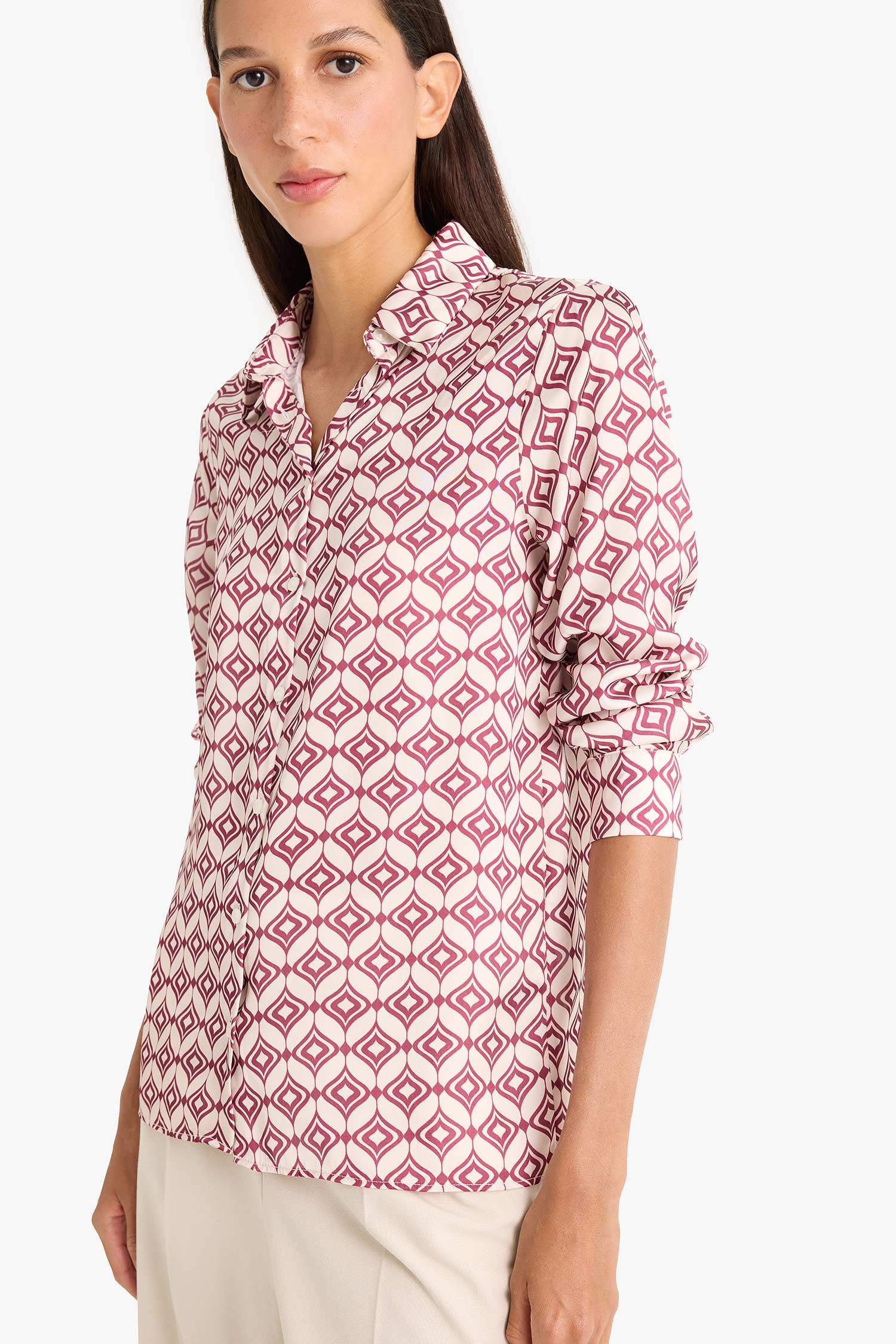 Regular Fit Shirt Collar Satin Printed Long Sleeve Shirt