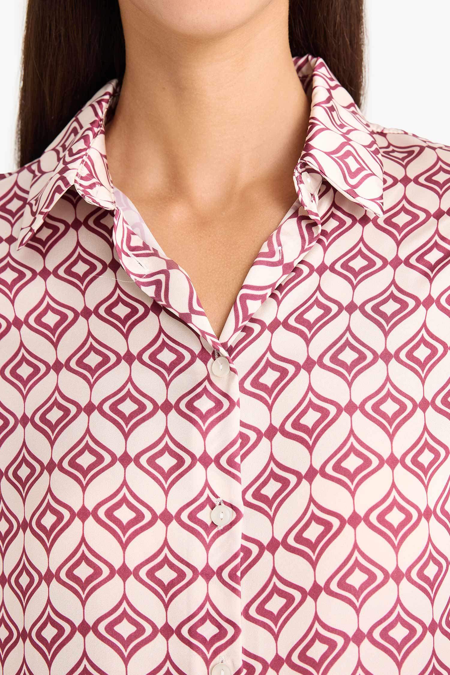 Regular Fit Shirt Collar Satin Printed Long Sleeve Shirt