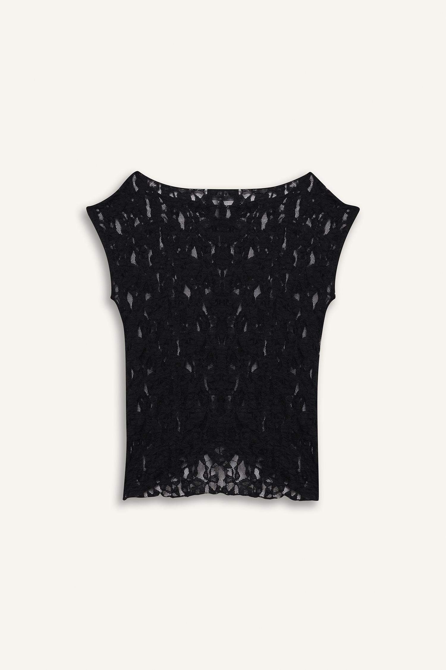 Coool Fitted Yuvarlak Yaka Dantel Kısa Kollu Bluz