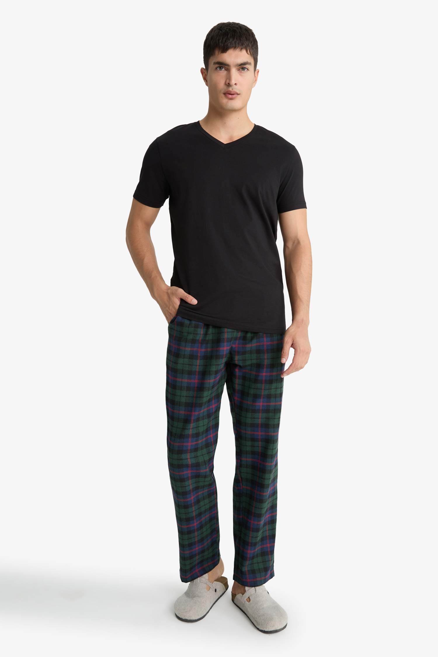 بنطلون بيجاما كاروهات قصة عادية بجيب