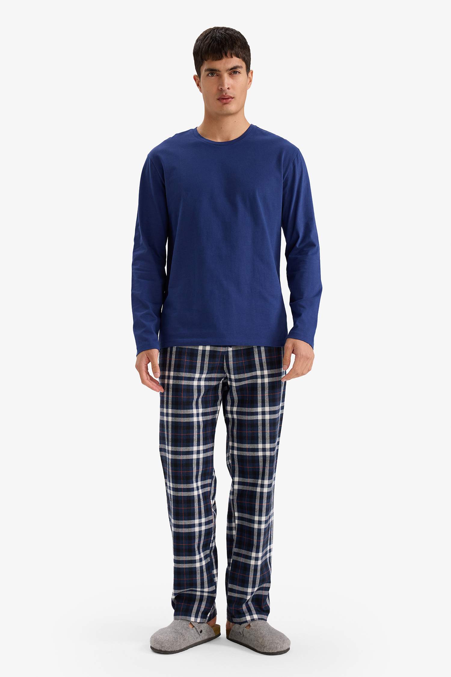 Pijama Takımı Regular Fit Uzun Kollu Üst Kareli Uzun Alt