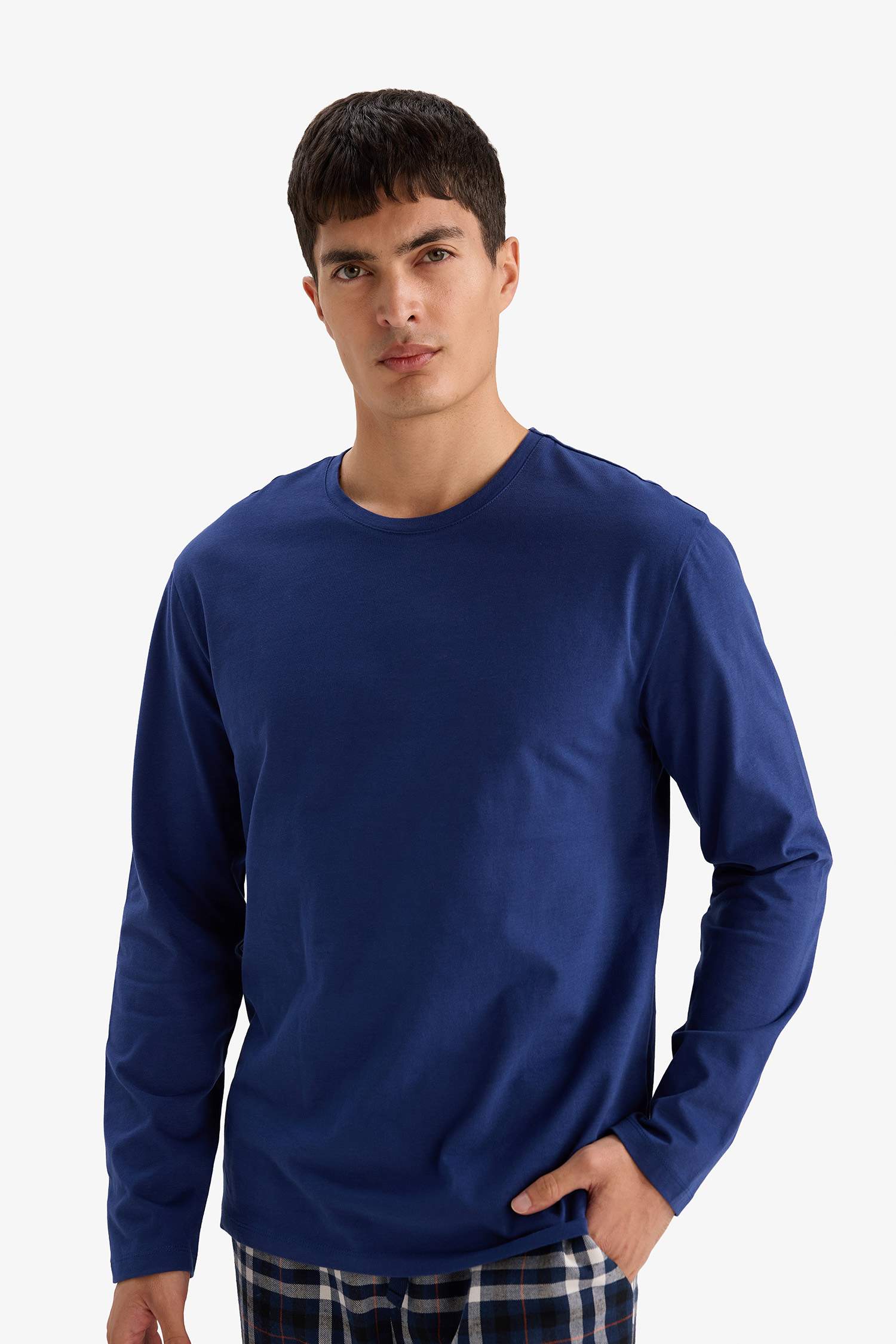 Pijama Takımı Regular Fit Uzun Kollu Üst Kareli Uzun Alt