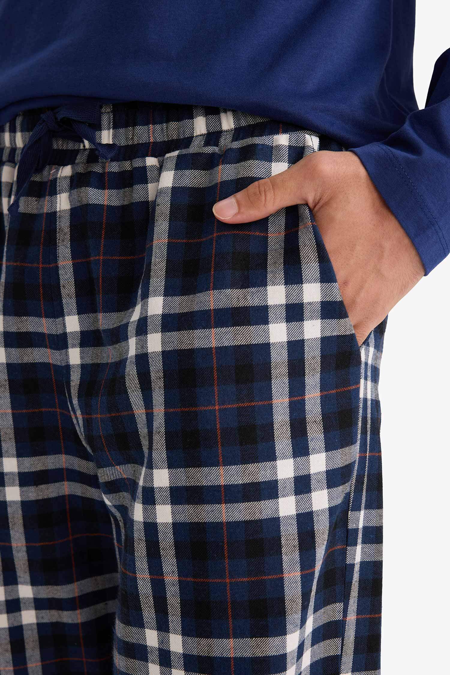 Pijama Takımı Regular Fit Uzun Kollu Üst Kareli Uzun Alt