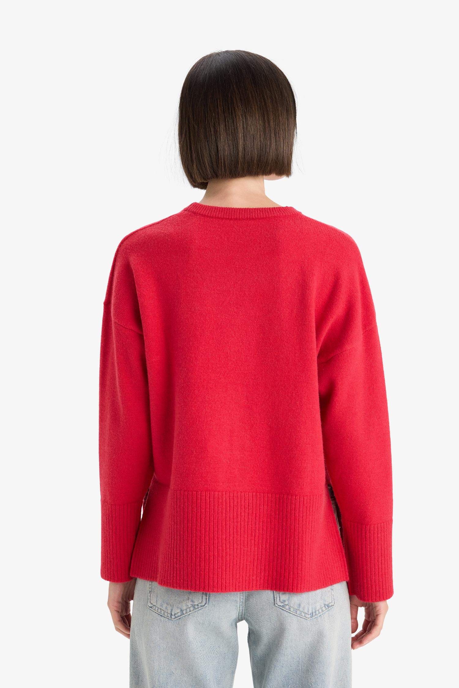 үлкен пішім дөңгелек жаға трикотаж Пулловер