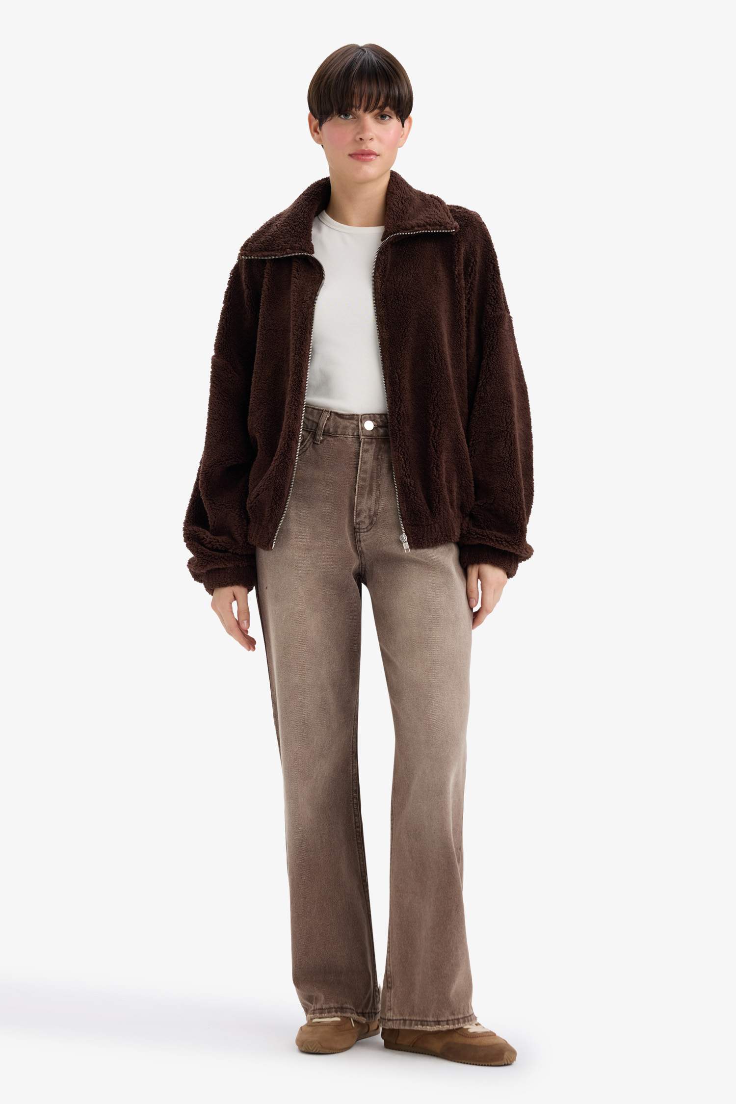 Oversize Fit Polo Neck Welsoft Plush Sweatshirt