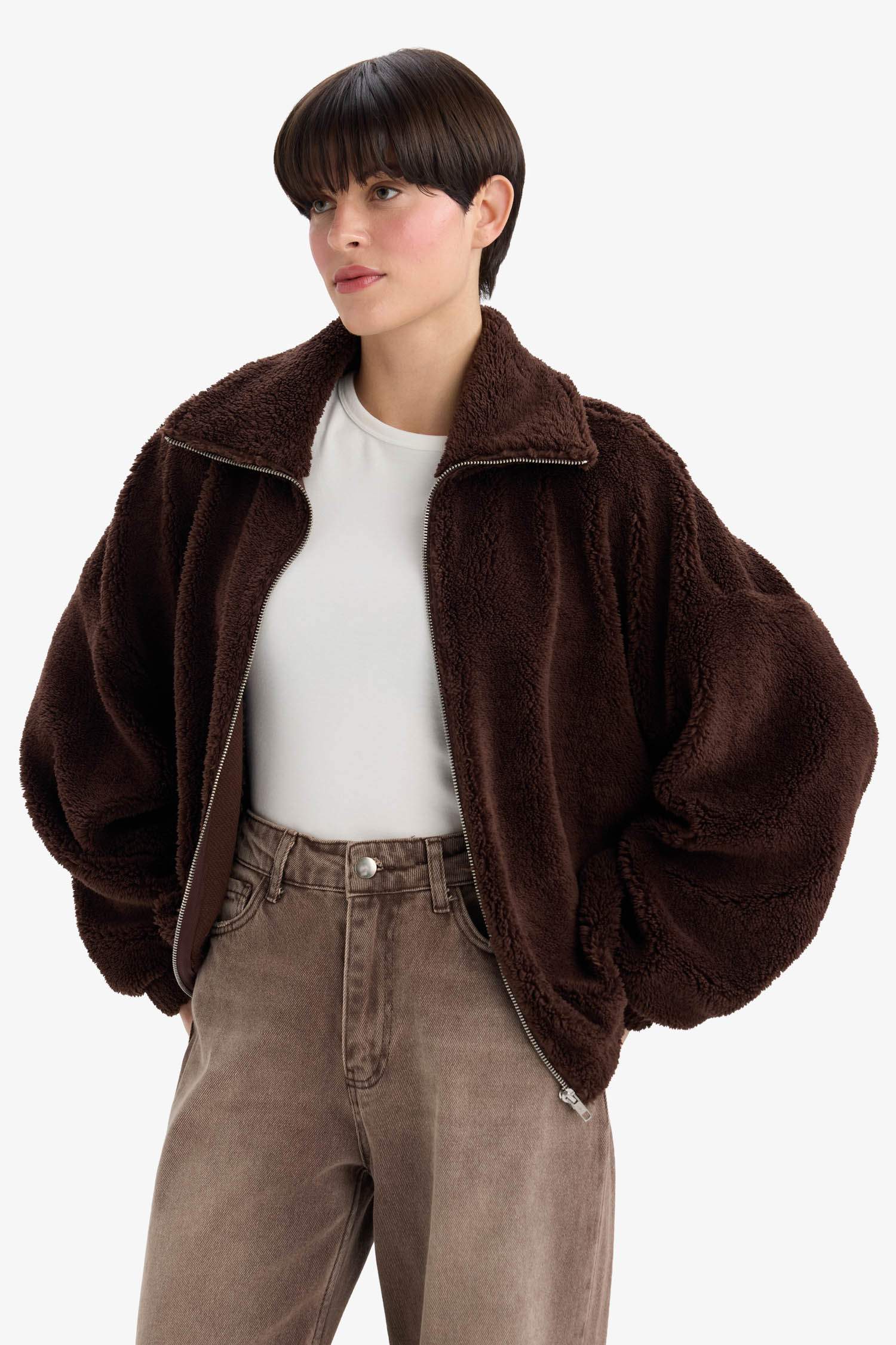 Oversize Fit Polo Neck Welsoft Plush Sweatshirt