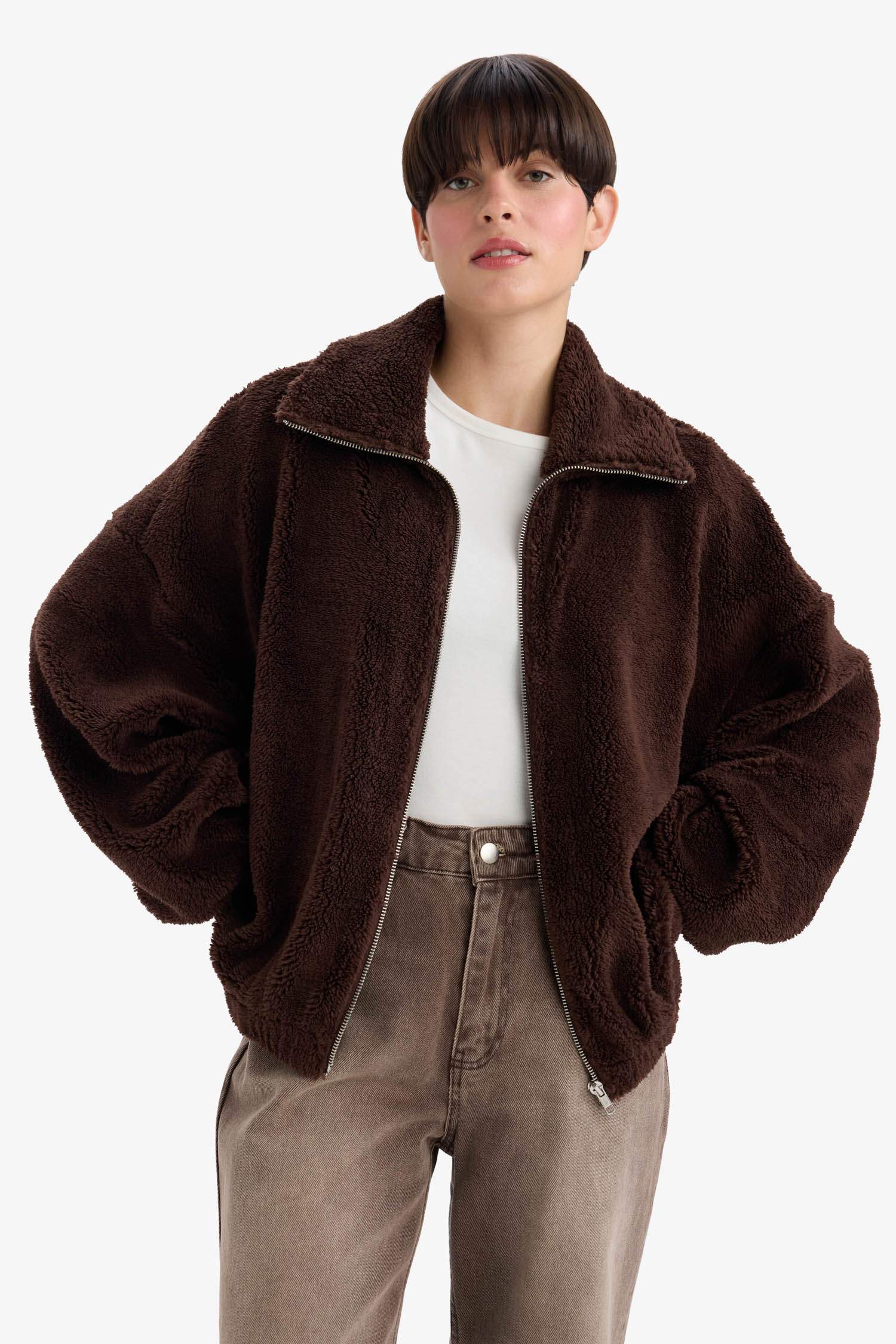 Oversize Fit Polo Neck Welsoft Plush Sweatshirt