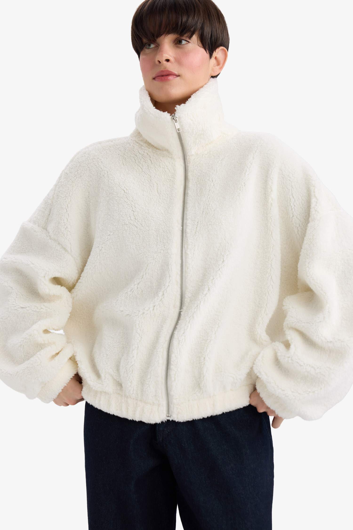 Oversize Fit Polo Neck Welsoft Plush Sweatshirt