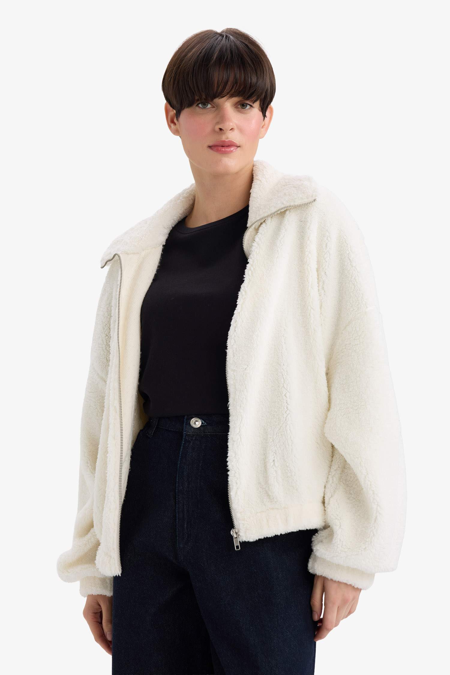 Oversize Fit Polo Neck Welsoft Plush Sweatshirt