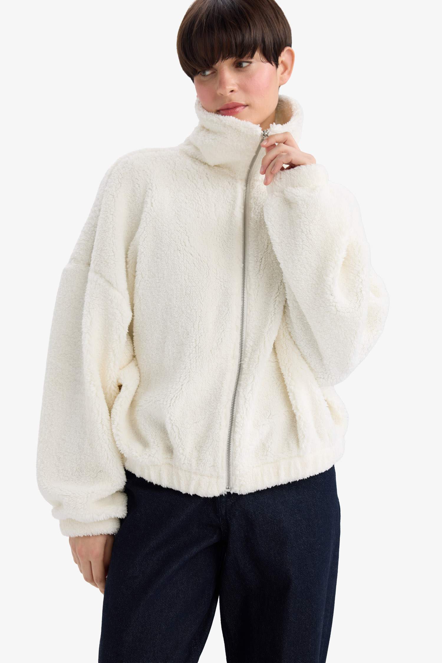 Oversize Fit Polo Neck Welsoft Plush Sweatshirt