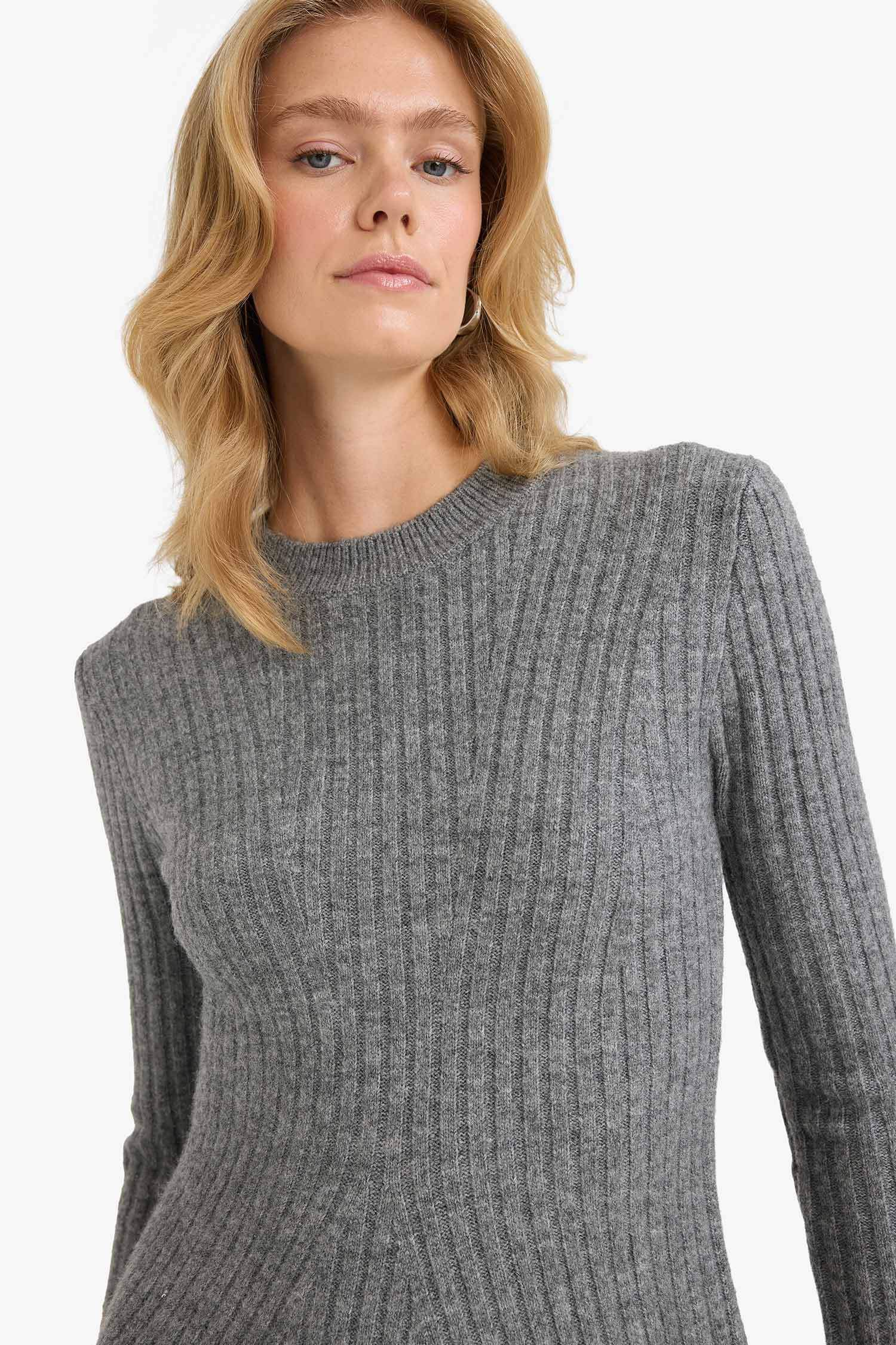 a сызығы дөңгелек жаға ұзын жеңді Көйлек