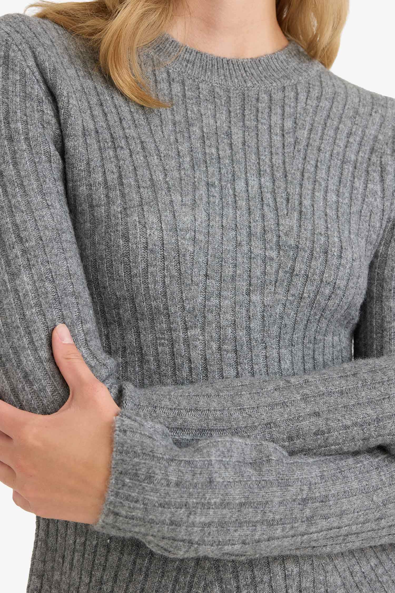 A Cut Crew Neck Knitwear Dress