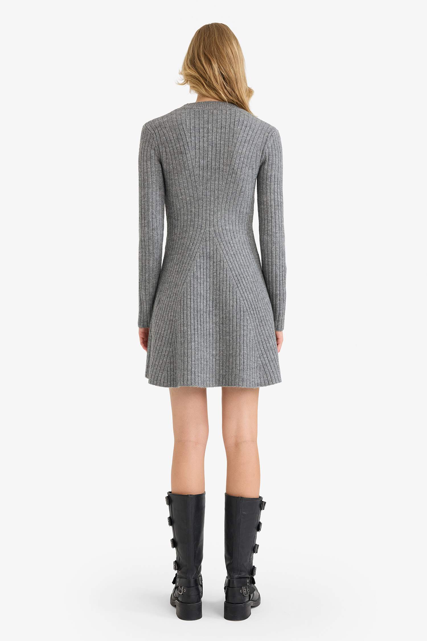 A Cut Crew Neck Knitwear Dress