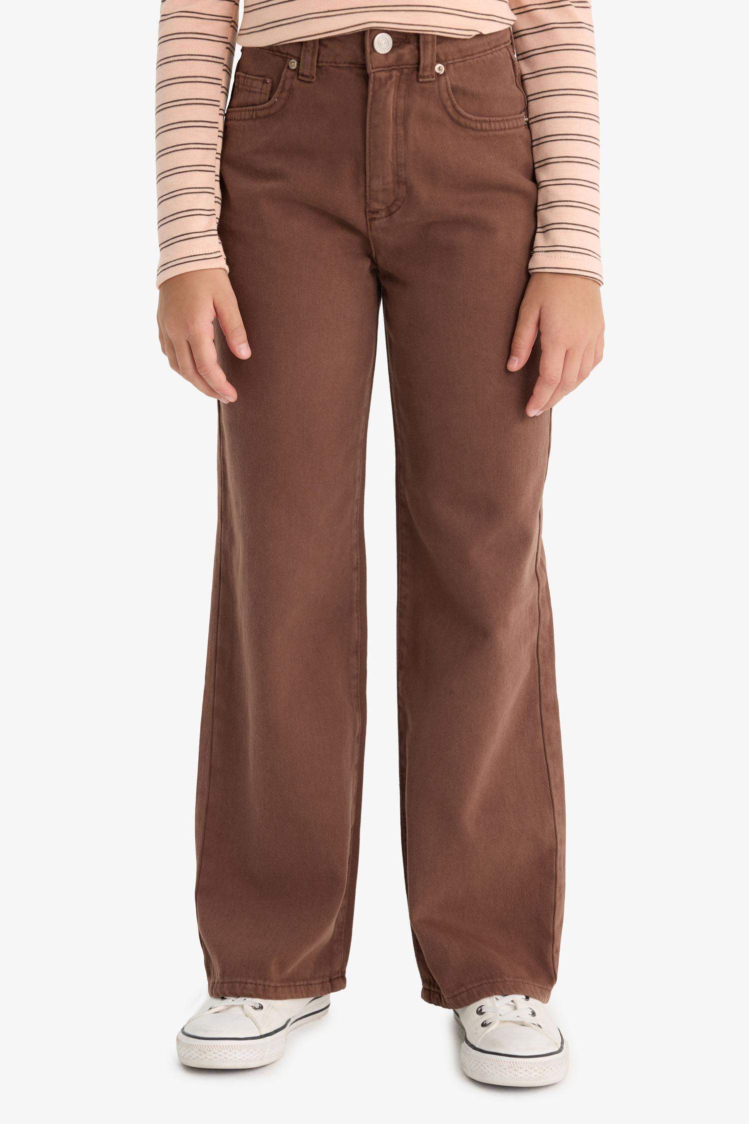 بنطلون بناتي وايد ليج جبردين برجل واسع