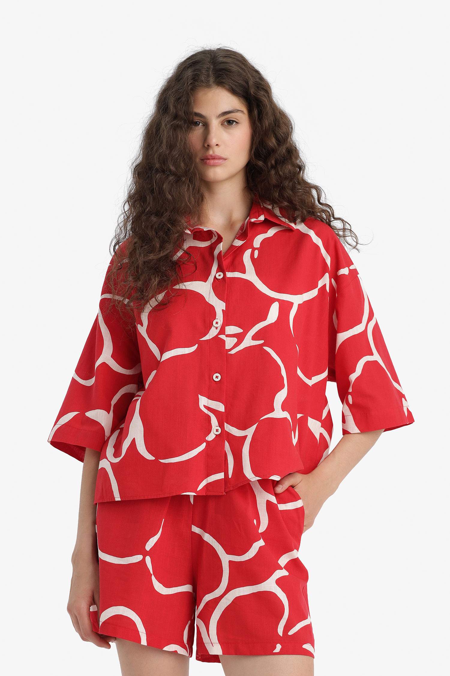 Oversize Fit Shirt Collar Short Sleeve Shirt