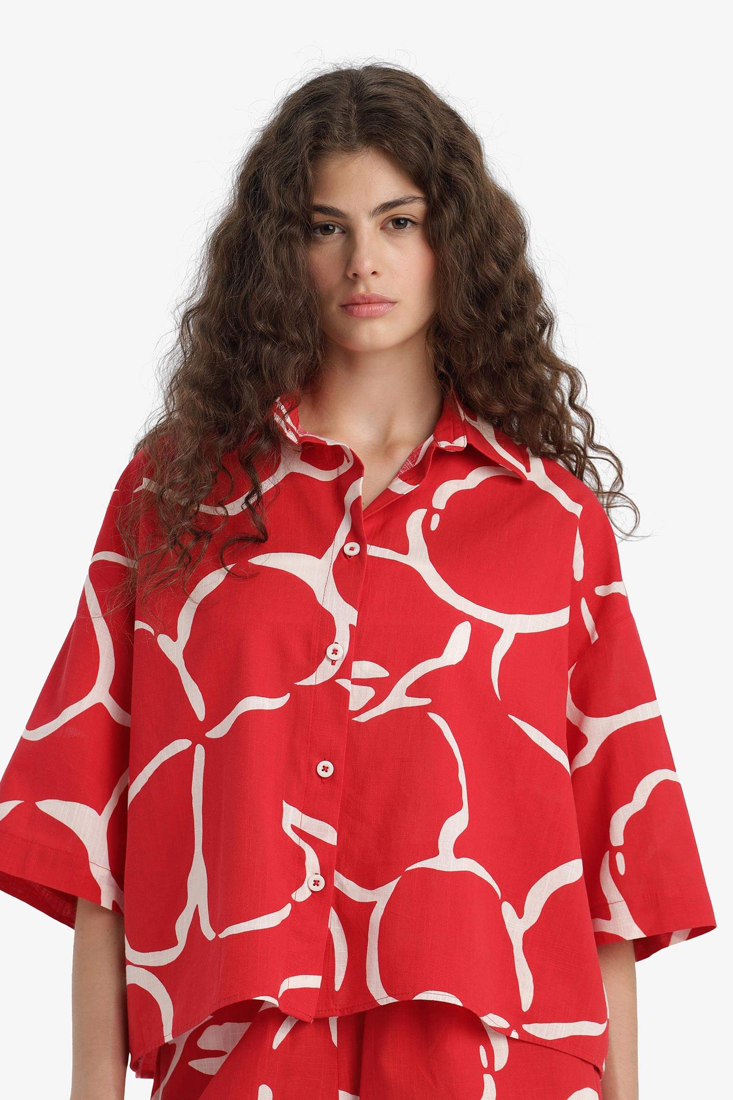 Oversize Fit Shirt Collar Short Sleeve Shirt