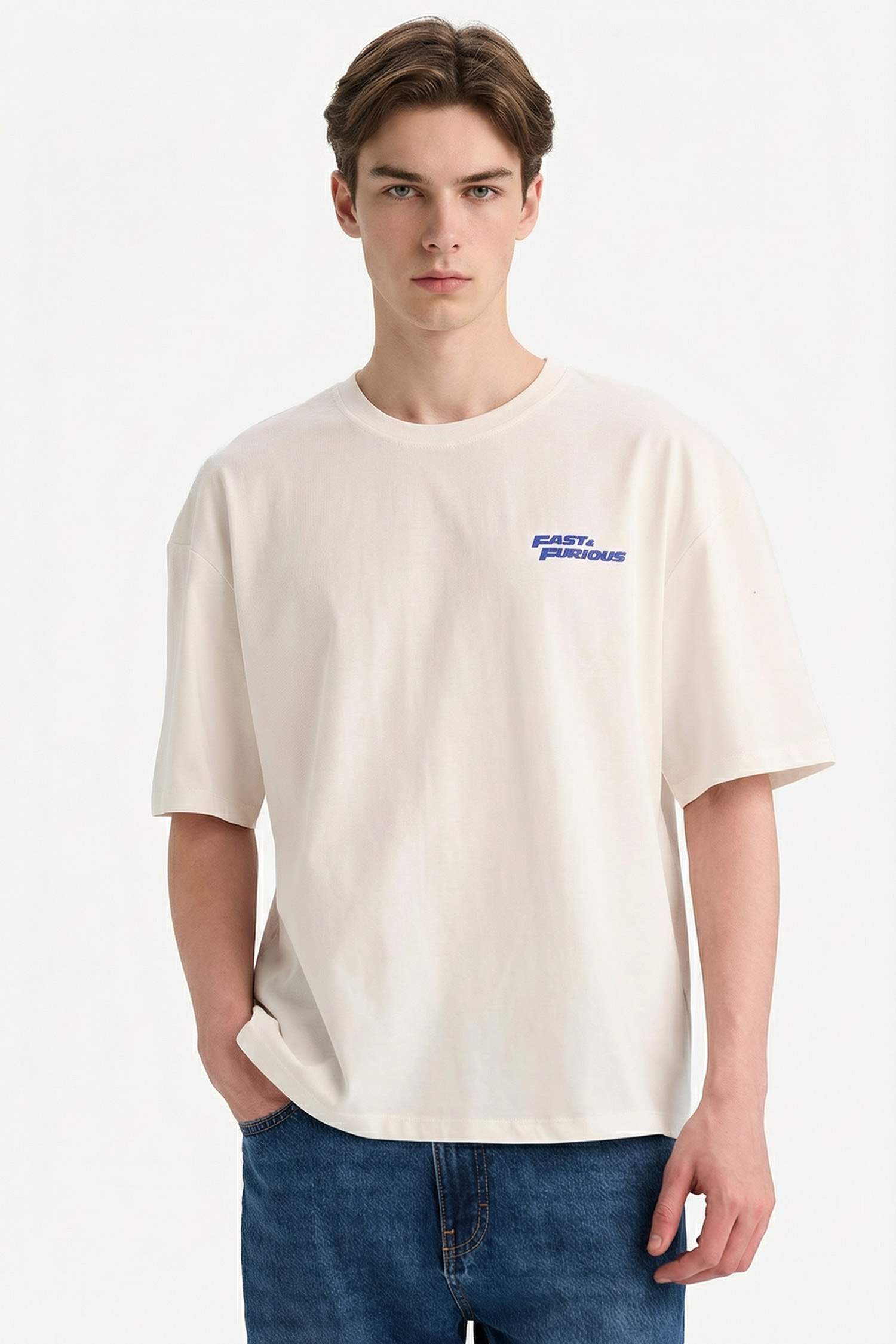 Fast & Furious Boxy Fit Bisiklet Yaka Sırt Baskılı Kısa Kollu Tişört