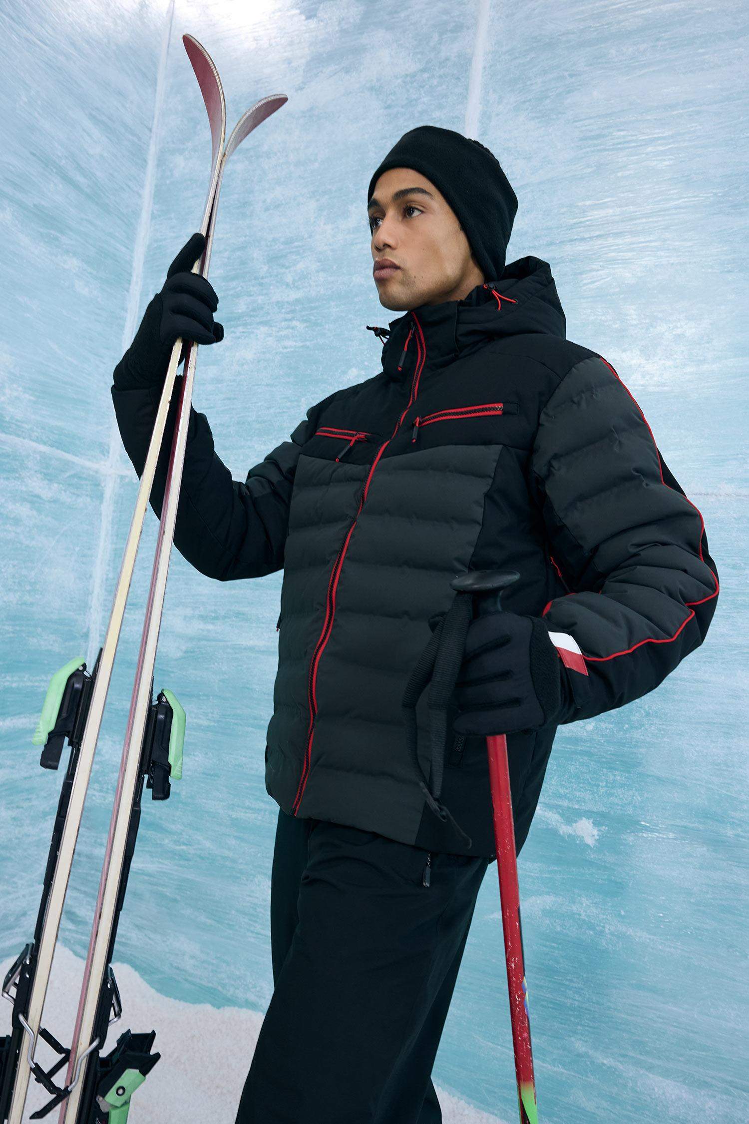 Su İtici Regular Fit Kapüşonlu Fermuarlı Rüzgar Geçirmez Kayak Montu